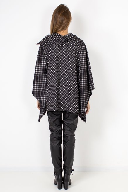 Poncho Xadrez Quadrado Jacquard Preto e Branco