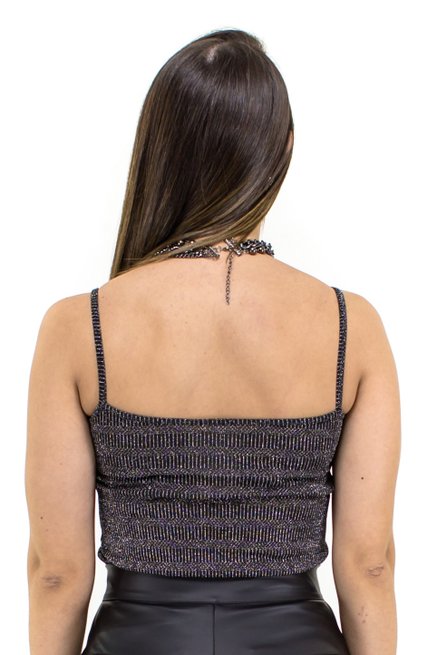 Regata Alça Lurex Lisa Preta