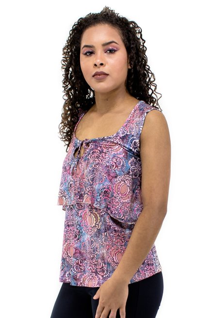 Regata Gota Viscolycra Estampa Caxemira Rosa