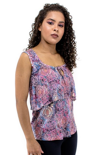 Regata Gota Viscolycra Estampa Caxemira Rosa
