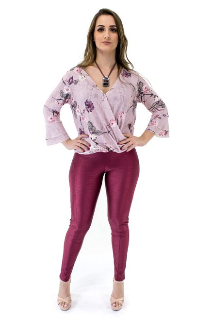 Tuniquete Manga 7/8 Estampa Floral Rose