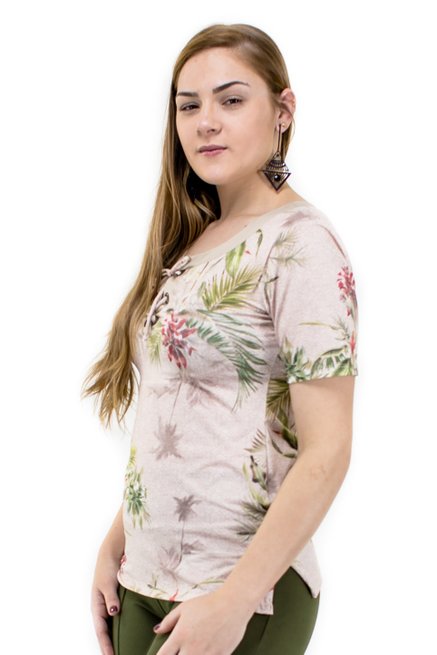 Tuniquete Manga Curta Ilhós Malha Jersey Estampa Floral Nude