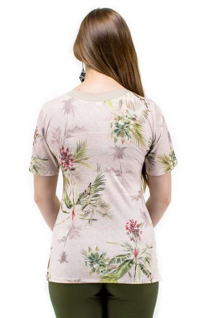 Tuniquete Manga Curta Ilhós Malha Jersey Estampa Floral Nude