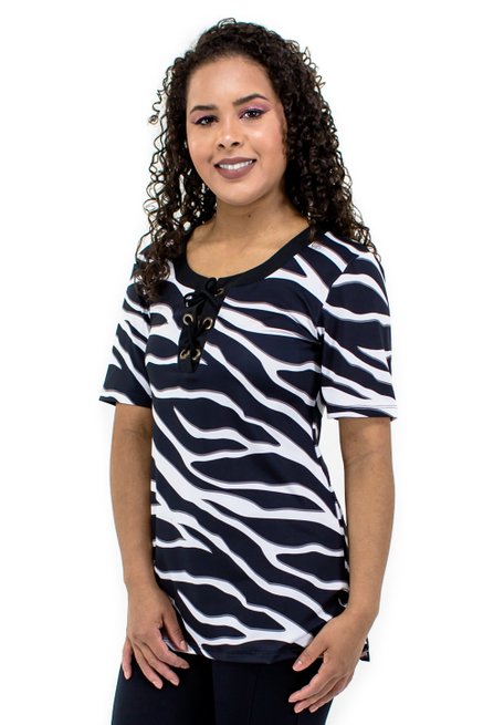 Tuniquete Manga Curta Ilhós Malha Jersey Estampa Zebra