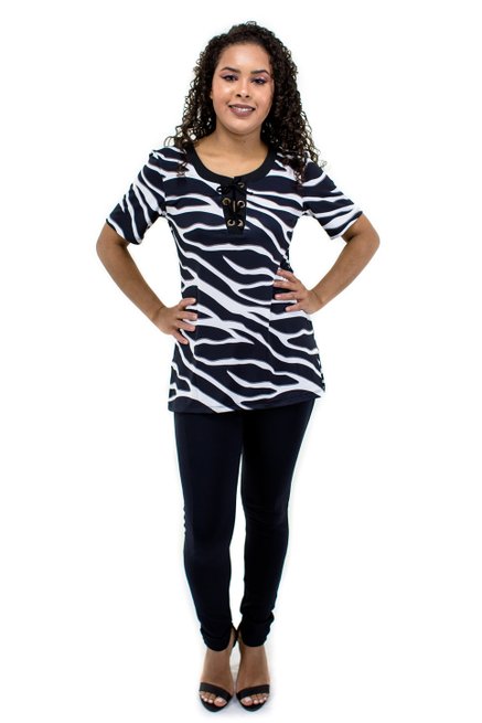 Tuniquete Manga Curta Ilhós Malha Jersey Estampa Zebra