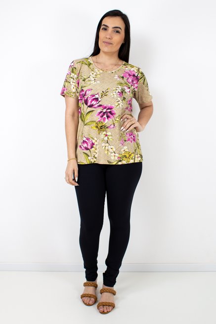 Tuniquete Manga Curta Viscolycra Estampa Floral
