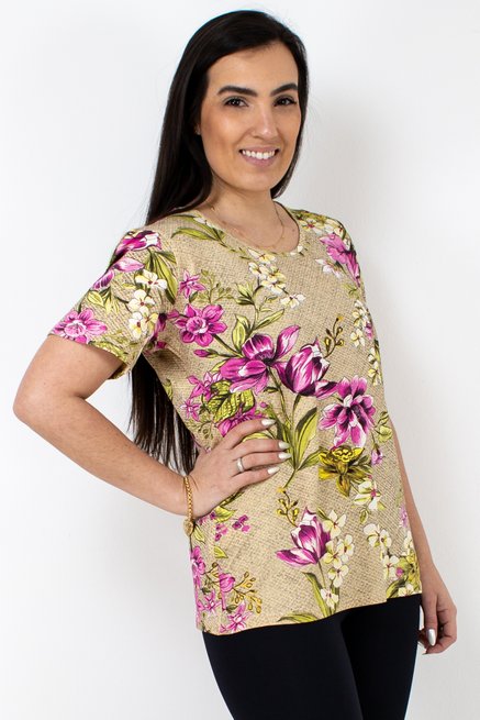 Tuniquete Manga Curta Viscolycra Estampa Floral