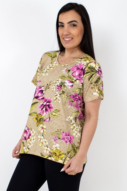 Tuniquete Manga Curta Viscolycra Estampa Floral