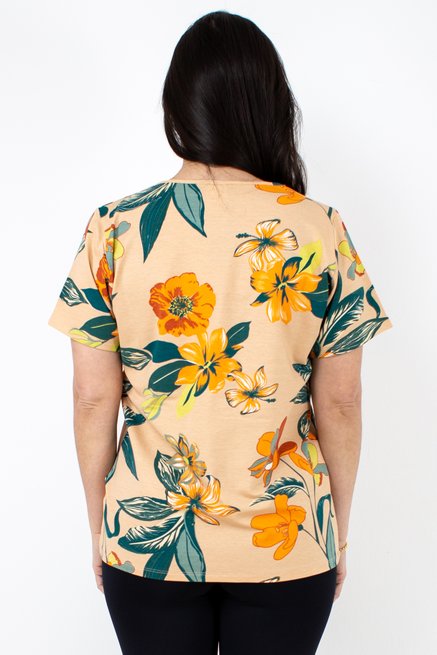 Tuniquete Manga Curta Viscolycra Estampa Floral Laranja
