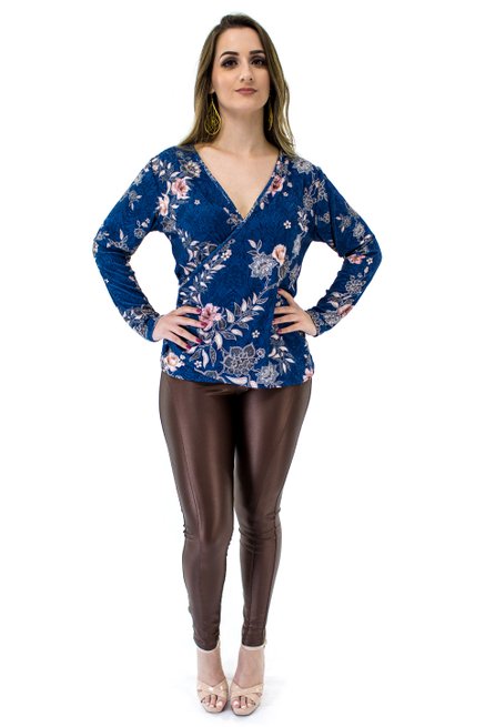Tuniquete Manga Longa Estampa Floral Azul