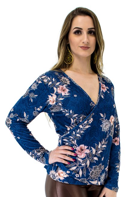 Tuniquete Manga Longa Estampa Floral Azul
