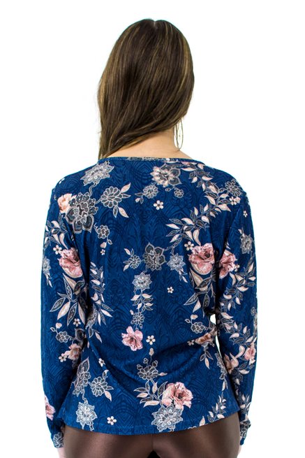 Tuniquete Manga Longa Estampa Floral Azul