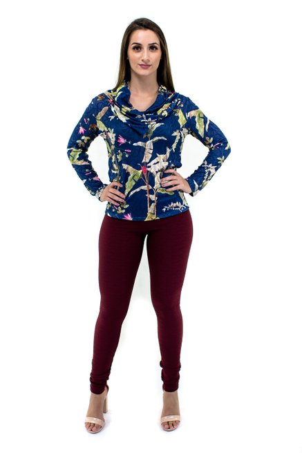 Tuniquete Manga Longa Estampa Floral Azul