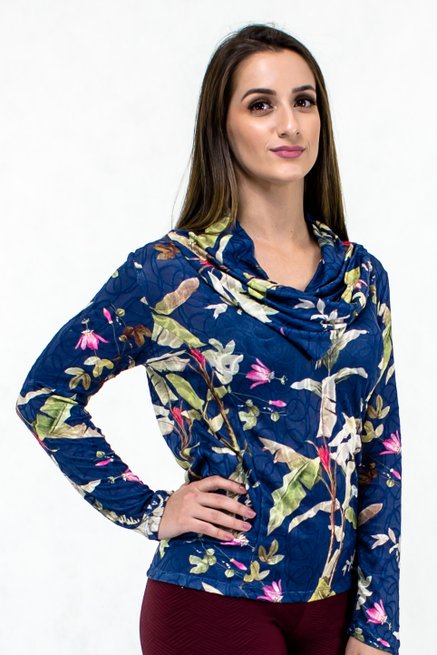 Tuniquete Manga Longa Estampa Floral Azul