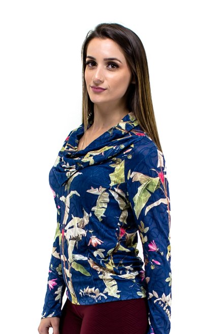Tuniquete Manga Longa Estampa Floral Azul