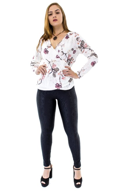 Tuniquete Manga Longa Estampa Floral Branca