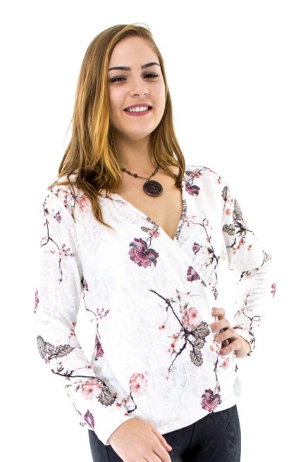 Tuniquete Manga Longa Estampa Floral Branca