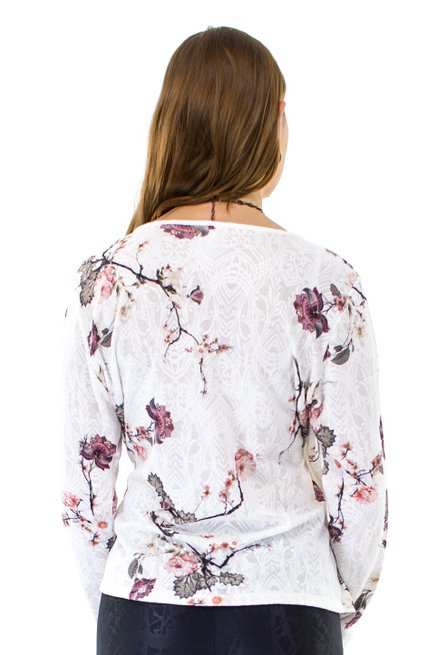 Tuniquete Manga Longa Estampa Floral Branca