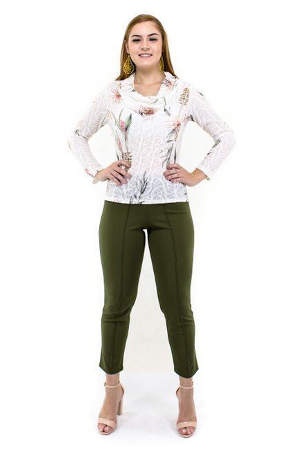 Tuniquete Manga Longa Estampa Floral Branca