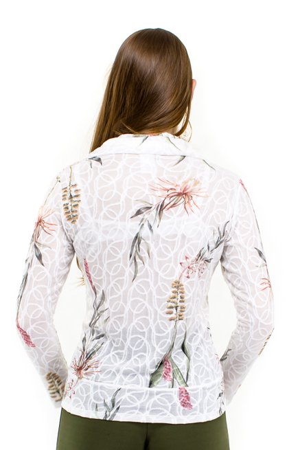 Tuniquete Manga Longa Estampa Floral Branca