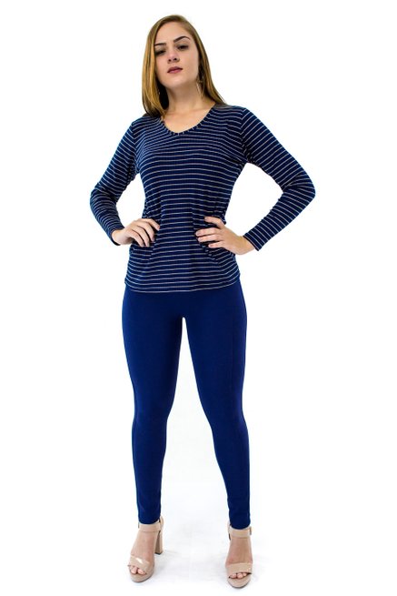 Tuniquete Manga Longa Estampa Listras Azul Marinho