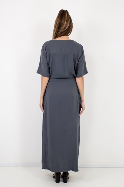 Vestido Chemise Feminino Longo Liso Cinza