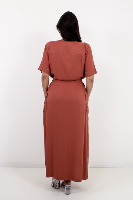 Vestido Chemise Feminino Longo Liso Terracota