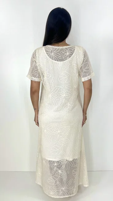 Vestido Feminino Bordado Off - White
