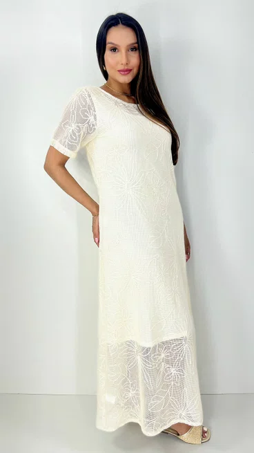 Vestido Feminino Bordado Off - White
