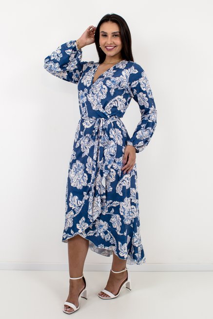 Vestido Feminino Envelope Estampa Floral
