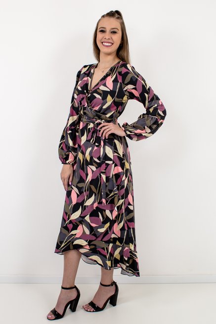Vestido Feminino Envelope Estampa Folhas
