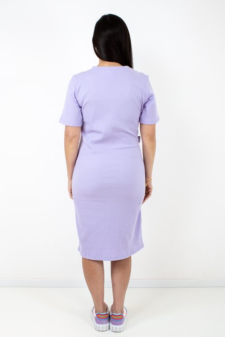 Vestido Feminino Midi Canelado Nó Liso Lilás