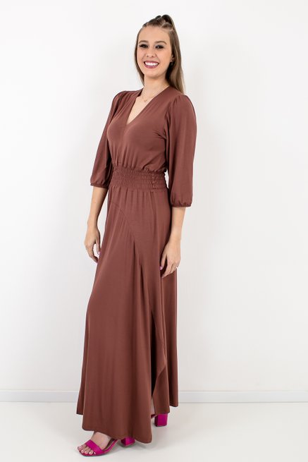 Vestido Feminino Zelia Liso Marrom