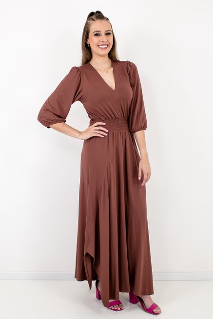 Vestido Feminino Zelia Liso Marrom