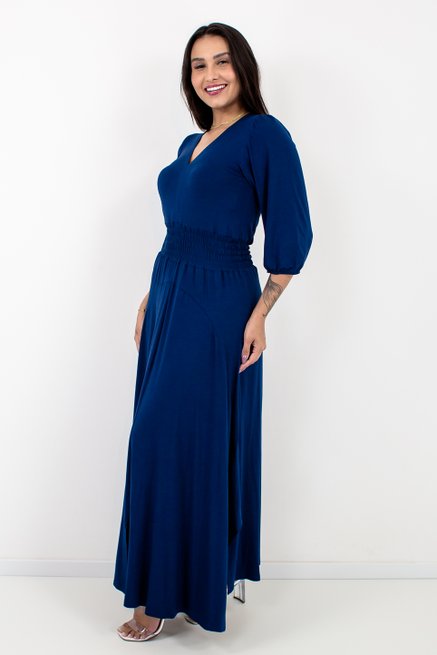 Vestido Feminino Zelia Liso Azul Marinho