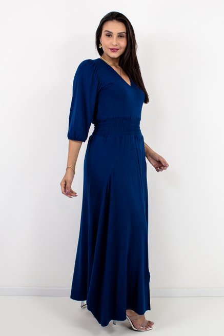 Vestido Feminino Zelia Liso Azul Marinho