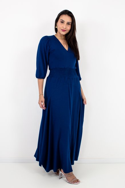 Vestido Feminino Zelia Liso Azul Marinho