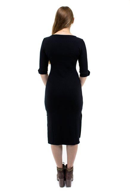 Vestido Longuete Viscolycra Manga 3/4 Liso Preto
