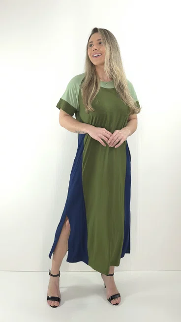 Vestido Loyva Marinho e Verde
