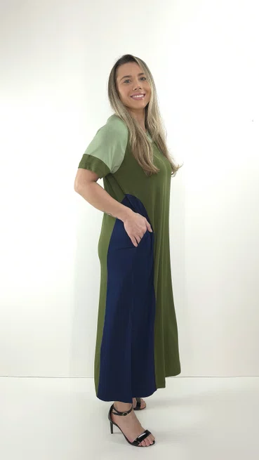 Vestido Loyva Marinho e Verde