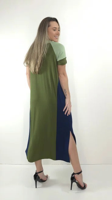 Vestido Loyva Marinho e Verde