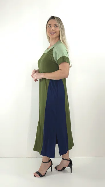 Vestido Loyva Marinho e Verde