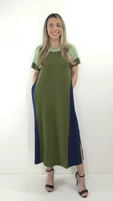 Vestido Loyva Marinho e Verde