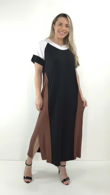 Vestido Loyva Marrom e Preto