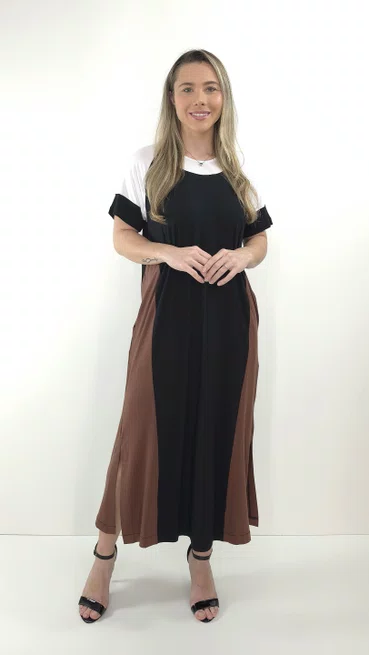 Vestido Loyva Marrom e Preto
