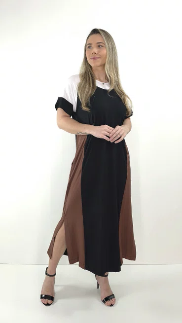 Vestido Loyva Marrom e Preto