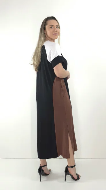 Vestido Loyva Marrom e Preto