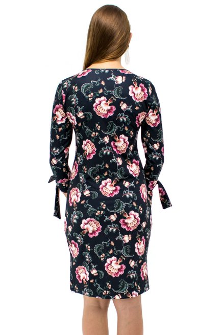 Vestido Manga 7/8 Fabiola Estampa Floral Azul Marinho