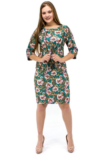 Vestido Manga Curta com Casaco Estampa Floral Verde