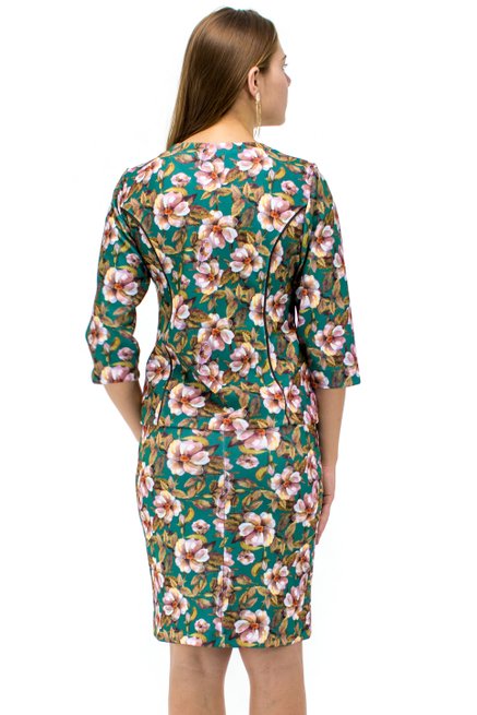 Vestido Manga Curta com Casaco Estampa Floral Verde